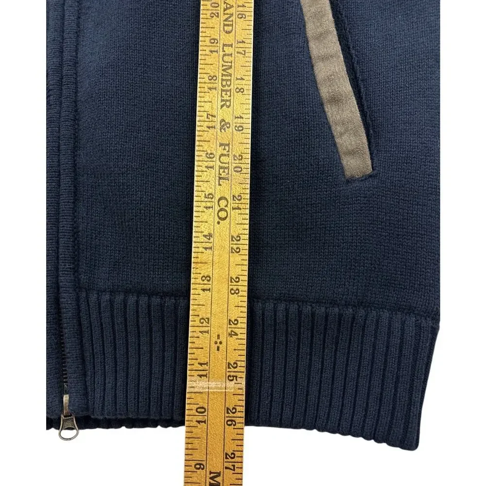 North River Sweater Jacket Mens M Full Zip Black Beige Suede Shoulder Lined
